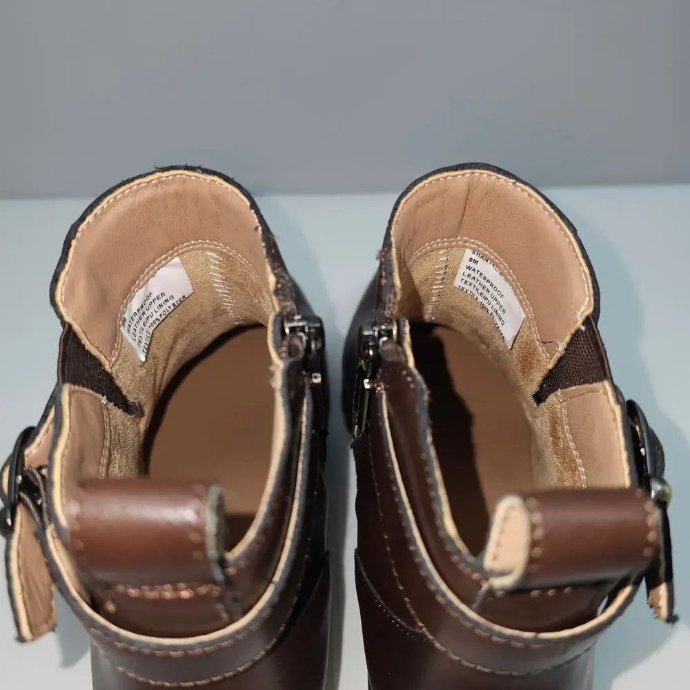 Blondo Shantel Moto Ankle Boot Womens 9 Brown Leather Waterproof Western NEW